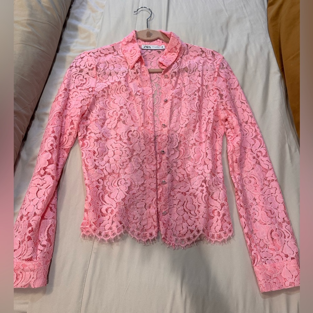 Pink Lace button Down